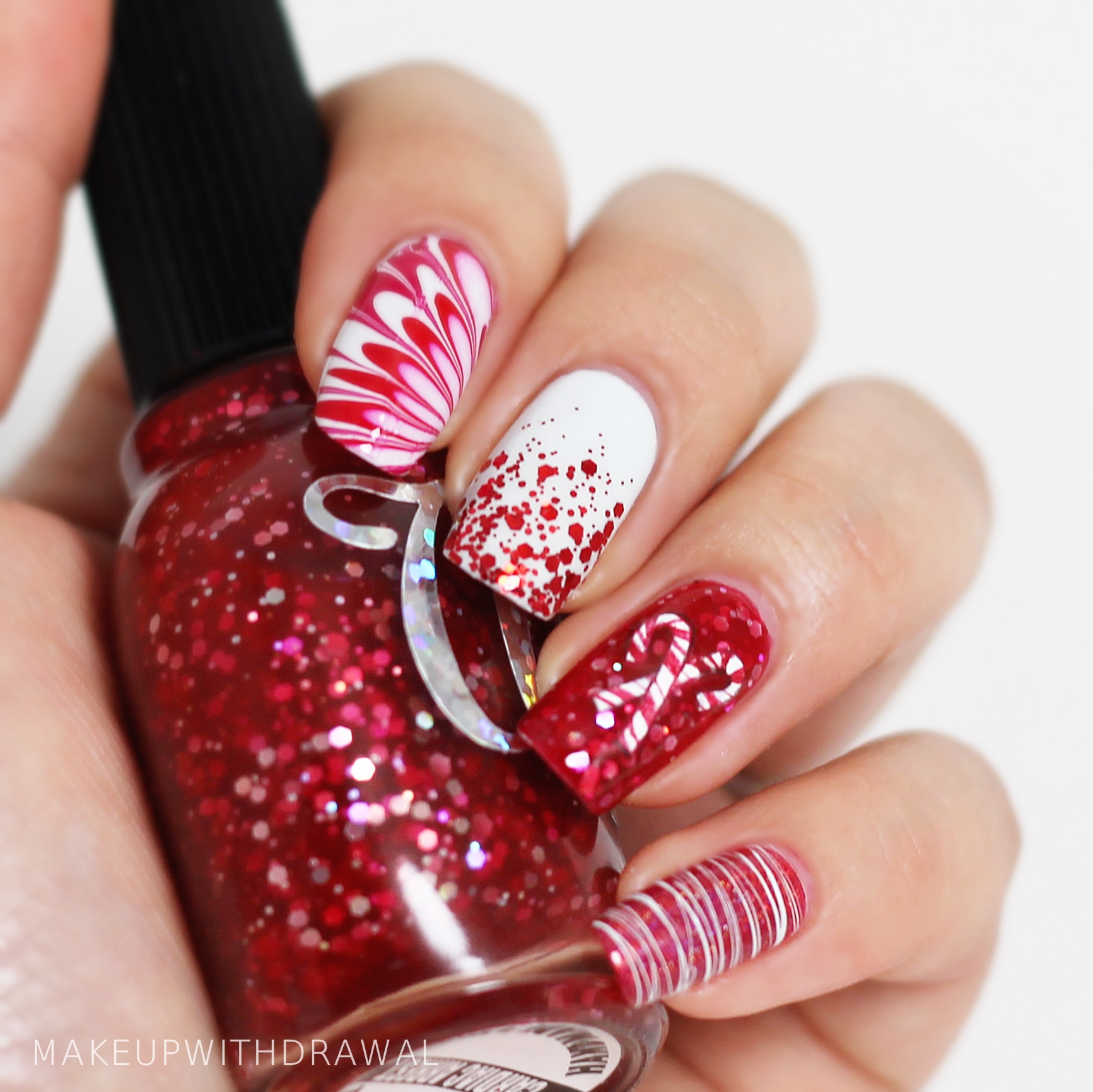 Beautiful Red and White Striped Nail Art Design Ideas 