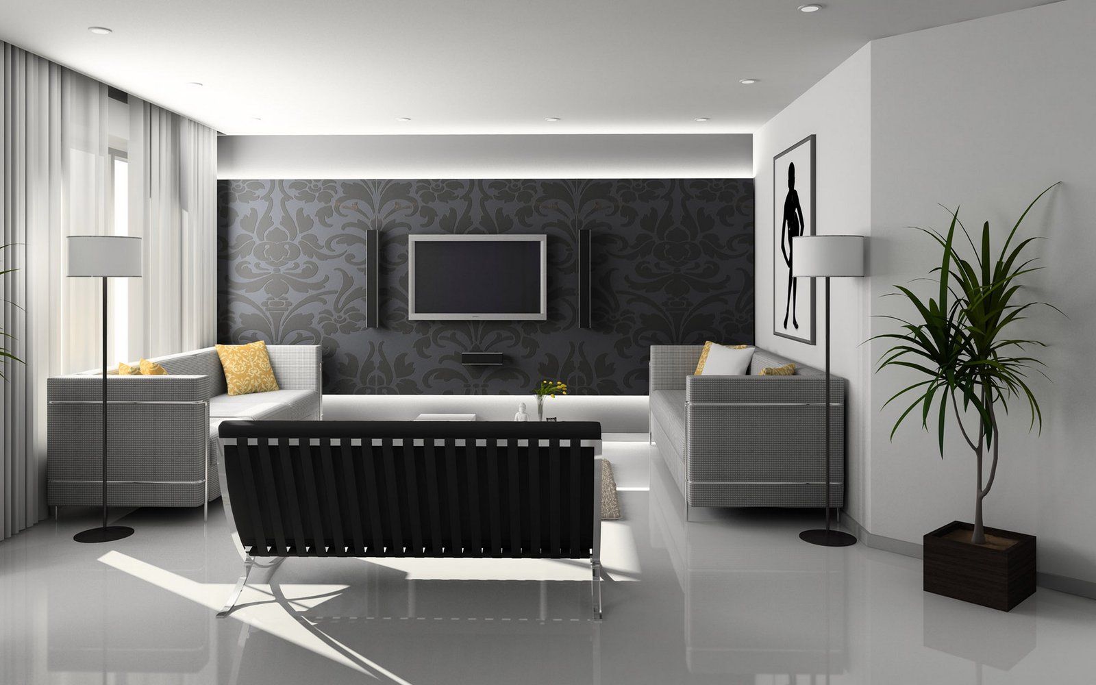 living room wallpaper grey