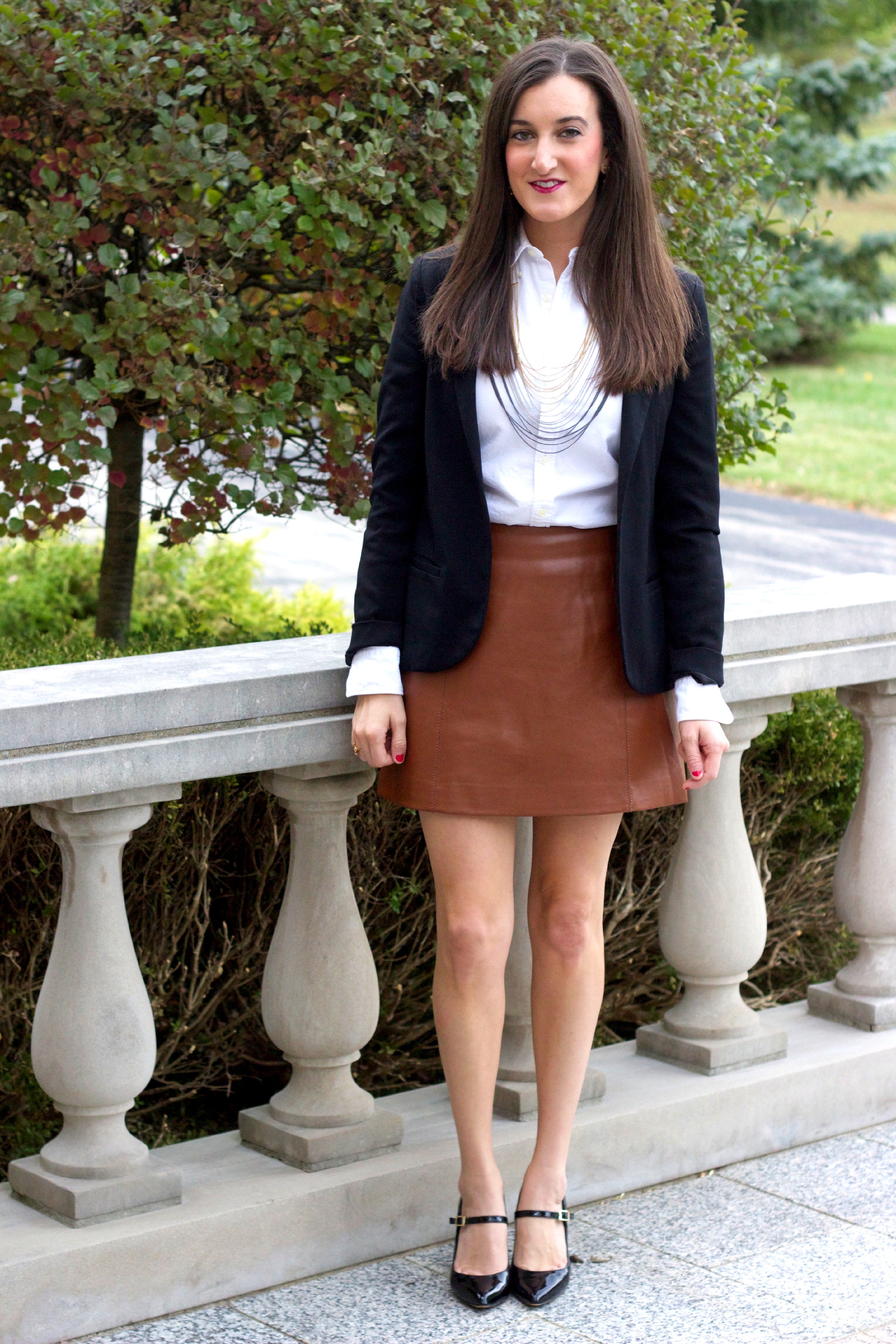 Brown Leather Skirt Outfit | Jill Dress