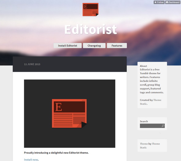 Editorist Tumblr Theme with Sidebar