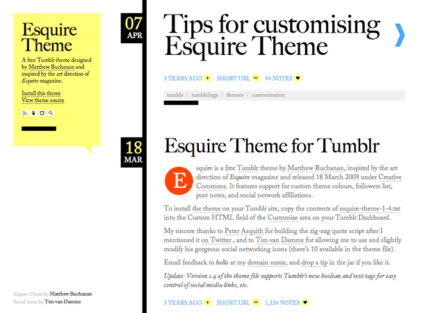 Esquire Tumblr Sidebar Theme