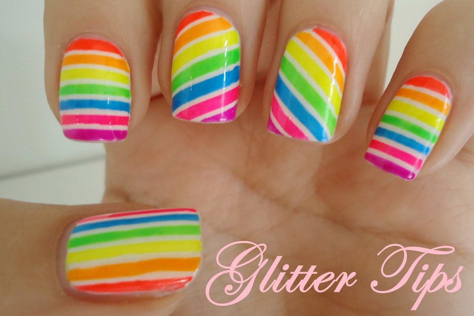 glitter striped nail art