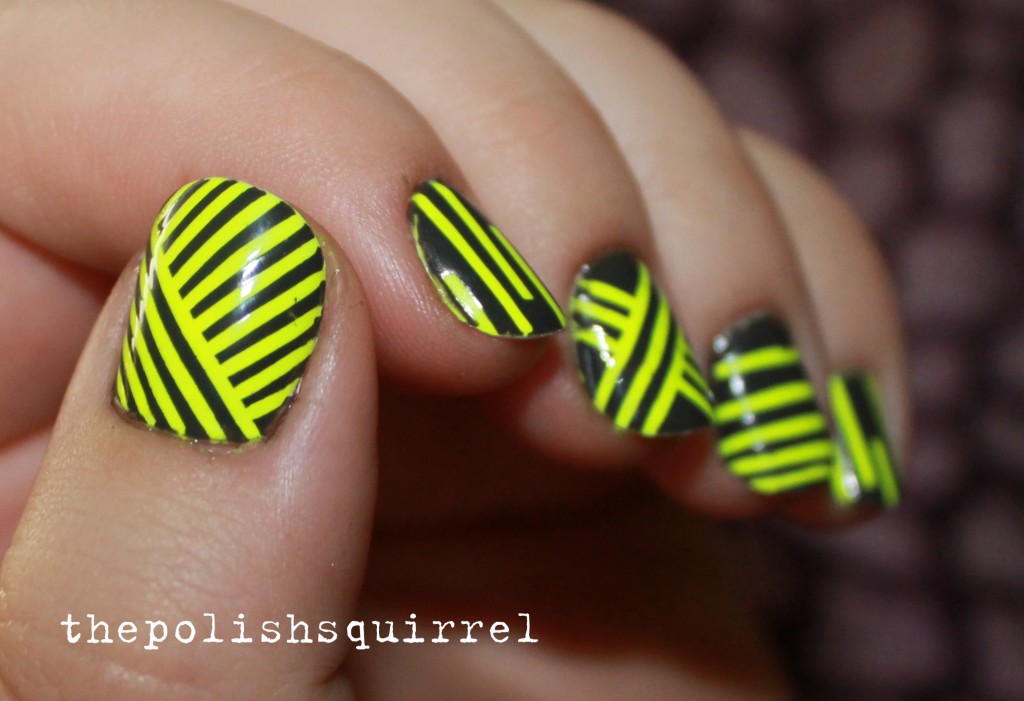 Strike Yellow Striped Nail Design with Tape