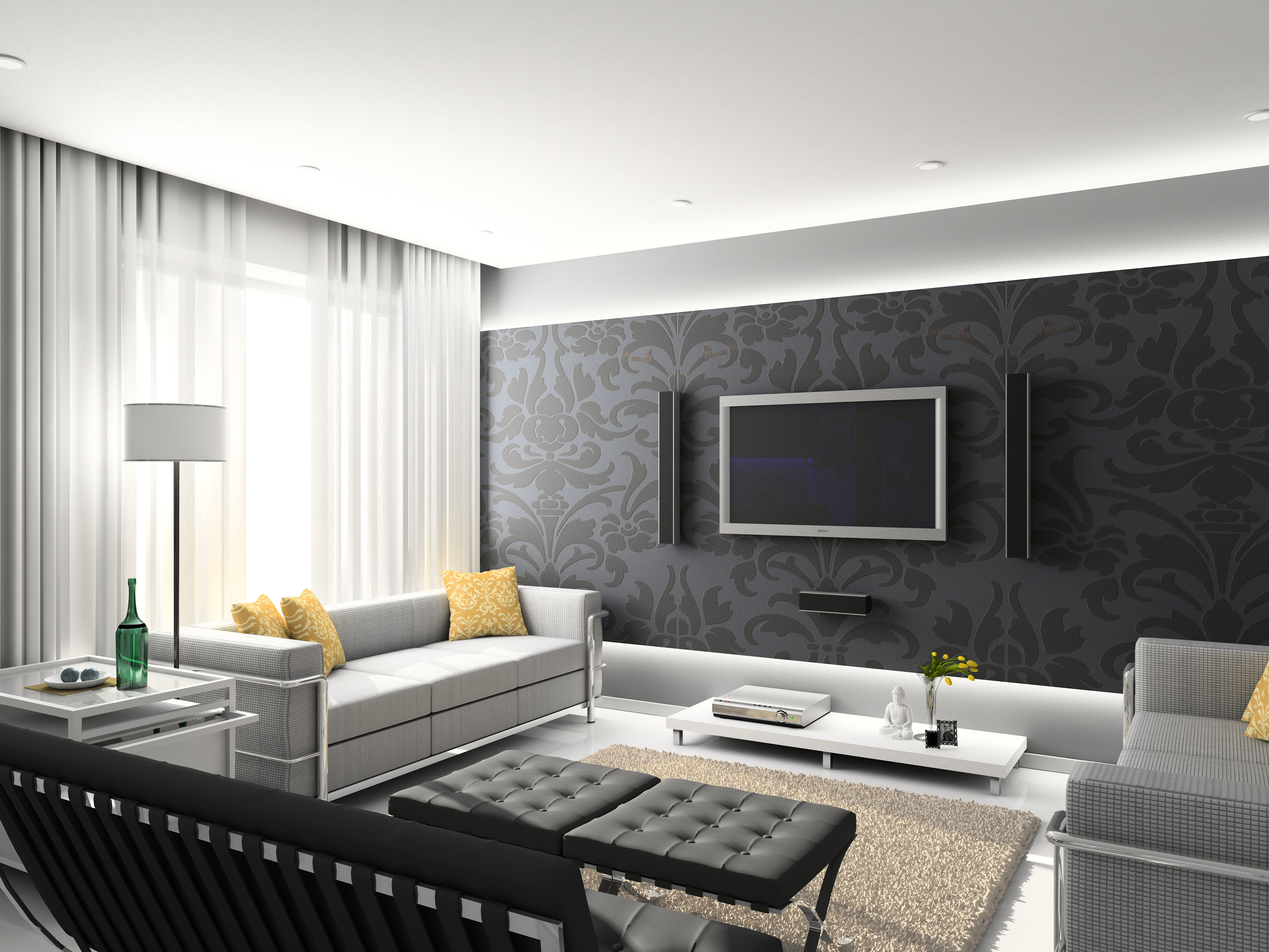 grey living room wallpaper
