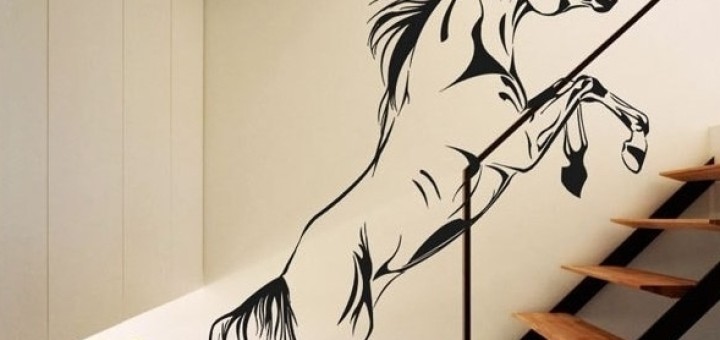 Cool Staircase Decorating Ideas with Horse Painting on the Wall