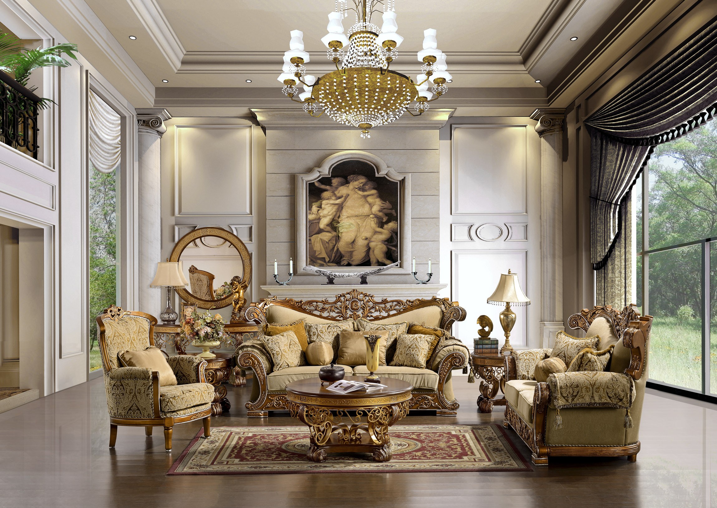 Luxury Antique Furniture Sets For Mediteranian Living Room Design 
