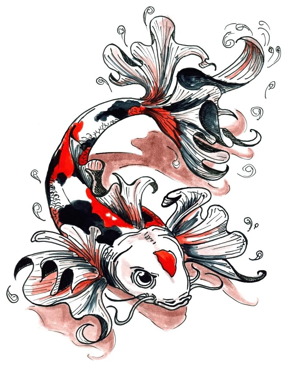 Old School Tattoos Design of Koi Fish.