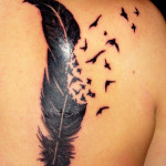 Bird Tattoo with Feather on Back For Women