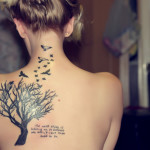 Bird Tattoos with Tree and Quote For Women on Back