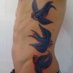 Blue Birds Tattoos For Men on Rib