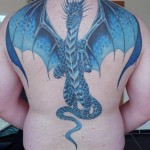 Blue Winged Dragon Tattoos For Women on Back
