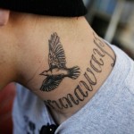 Small Bird Tattoos For Men on Neck