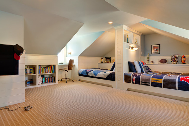 Spacious Attic Bedroom For Kids with Twin Bed