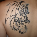 Tribal Winged Dragon Tattoos on Shoulder For Women