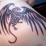 Winged Dragon Tribal Tattoos For Men on Shoulder