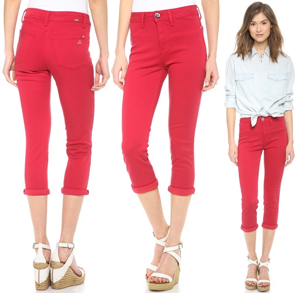 Fashion For Skinny Ladies with Red Skinny Jeans and Denim Jacket