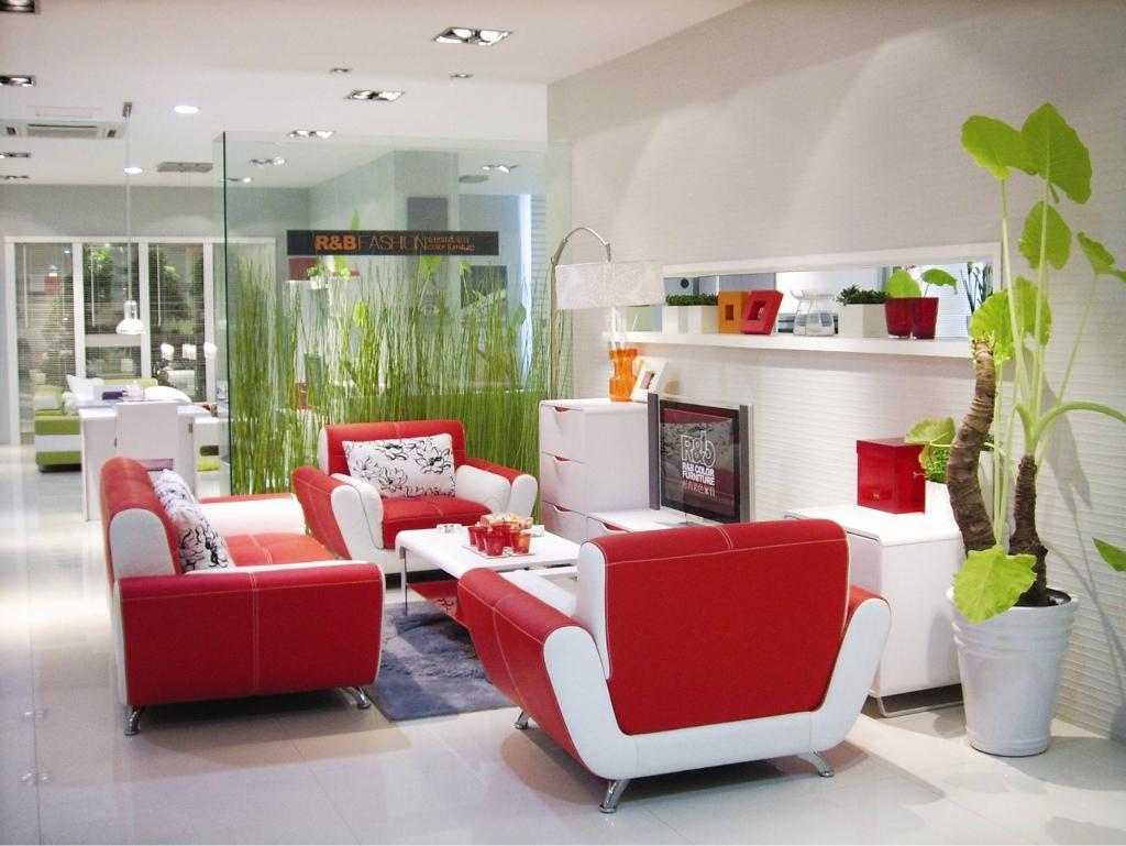 Red And White Interior Design For Modern Living Room 