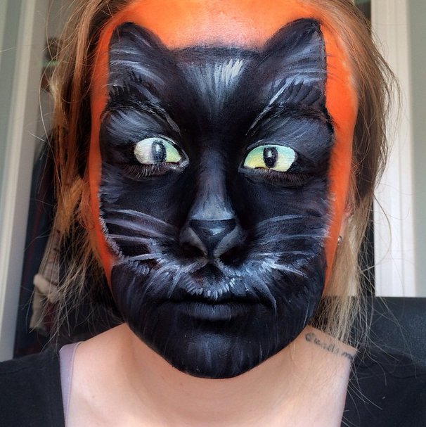Halloween Face Paint of Black Cat.