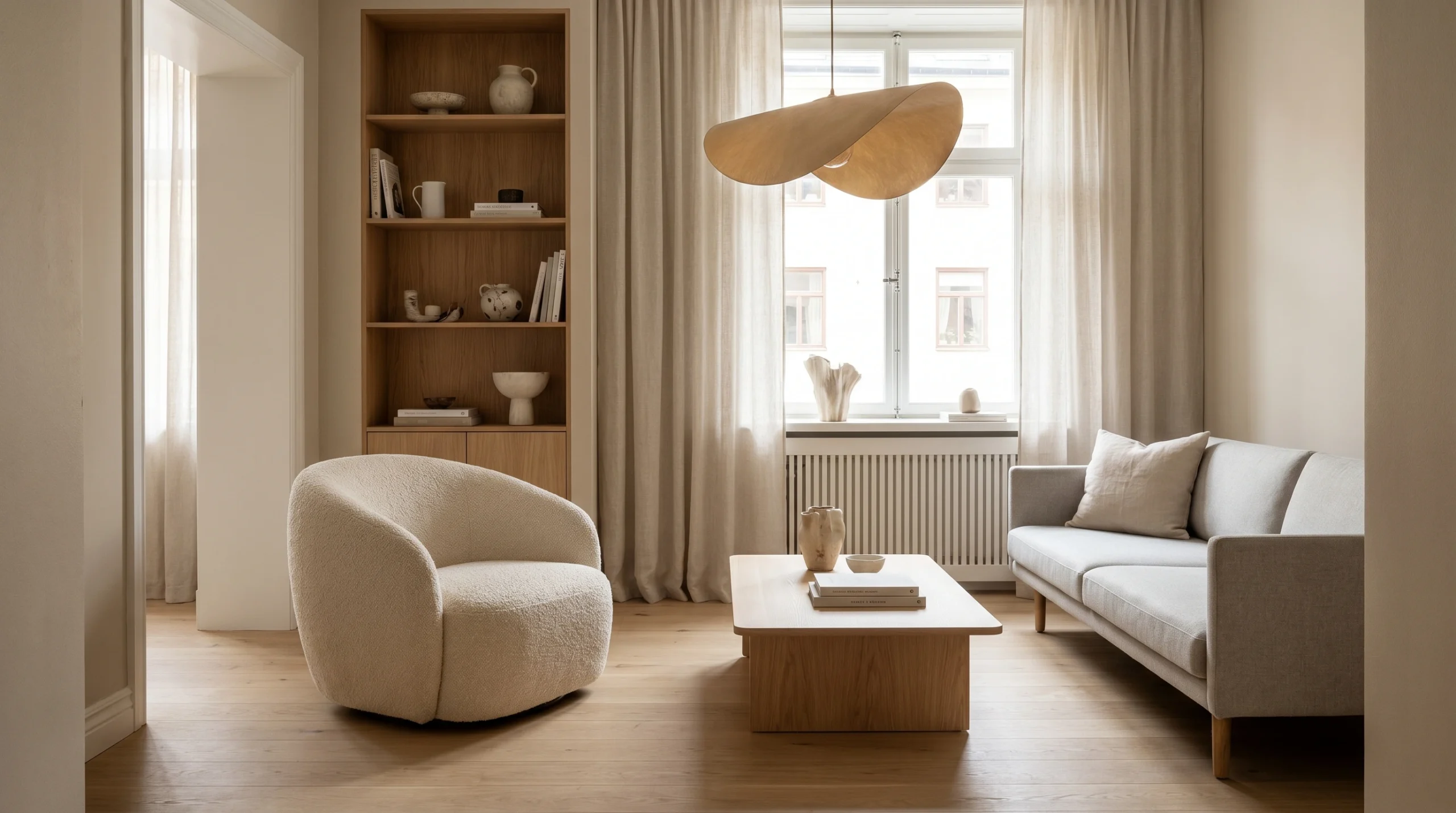 Luxury Scandinavian Living Room Ideas for Small Spaces Elegant Scandinavian living room with minimalist furniture, neutral colors, wooden accents, and modern luxury design